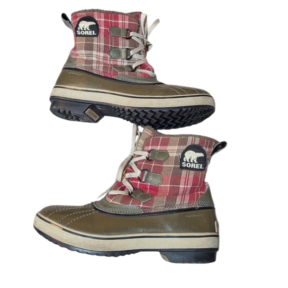 Sorel Green Red Plaid Tivoli Waterproof Sherpa Lined Boots Size 9 - Picture 6 of 9